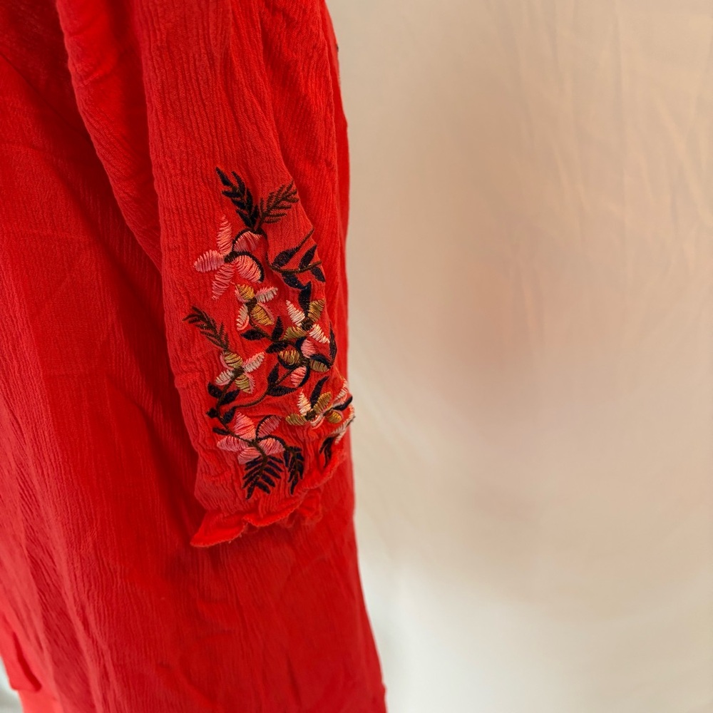 Rebellion Red Embroidered Floral Off the Shoulder Tunic Top or Mini dress Sz XL - Picture 4 of 7